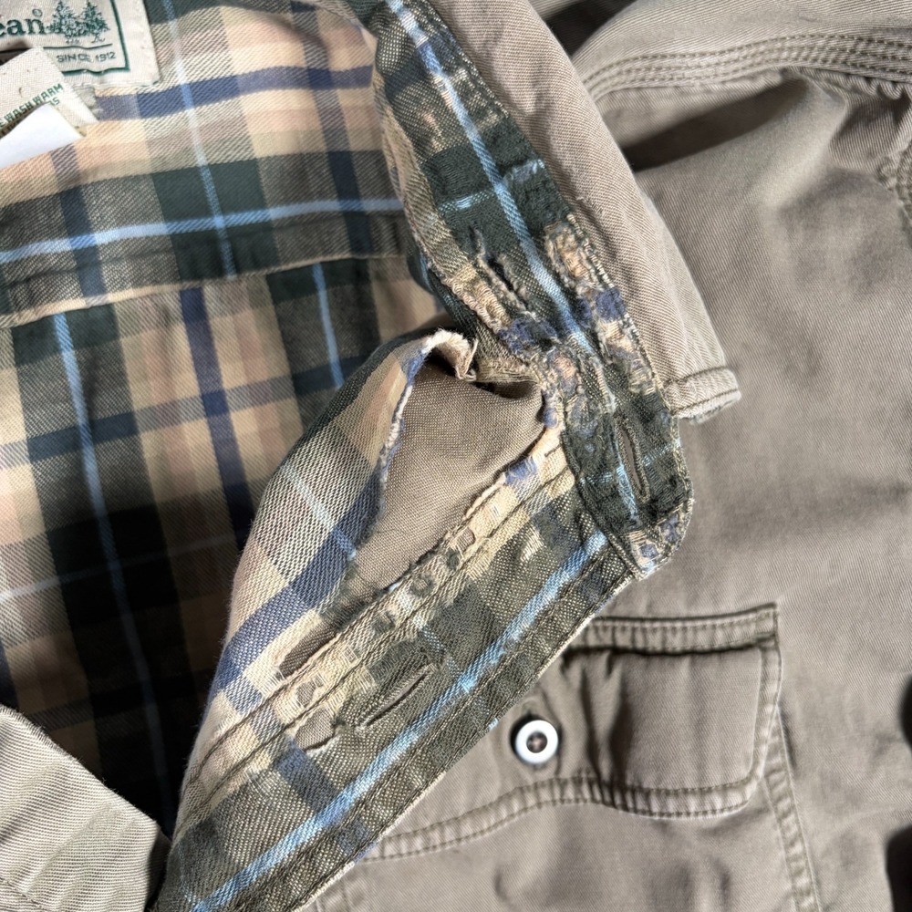 L.L.Bean Hurricane Shirt Button-Up Shirt Mens 2XL Beige Flannel Lined Distressed - Picture 6 of 12